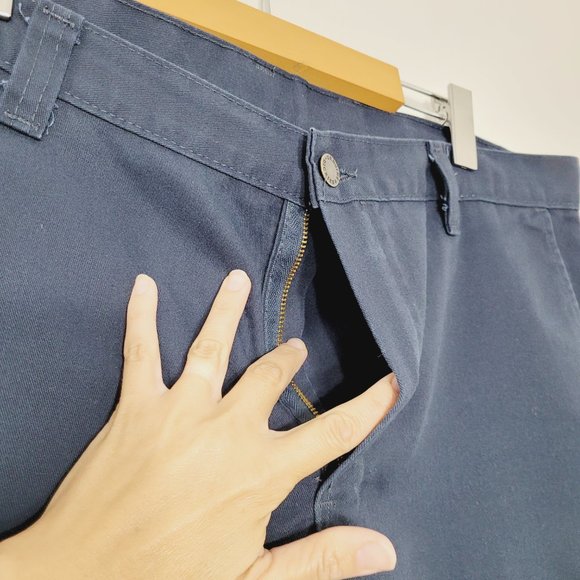 Dickies Flat Front Uniform Chino Pants Navy Blue Casual Pockets Mens Slacks - Picture 4 of 13